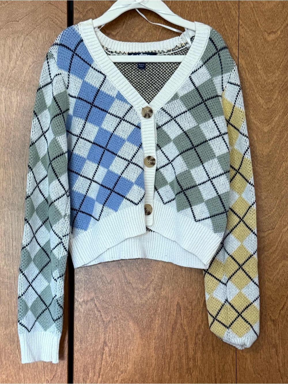 Freshman Youth Medium 8/10 Multicolor Argyle Cropped Button-Front Cardigan NWOT